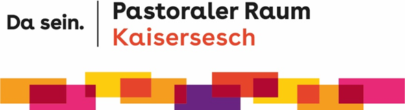 Man sieht eine gestrichelte bunte Linie. Dazu die Worte: Da sein, Pastoraler Raum Kaisersesch